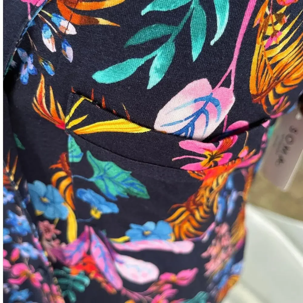 Size Small Soma Intimates Womens Pajama Top Button Up Tropical Nights Navy